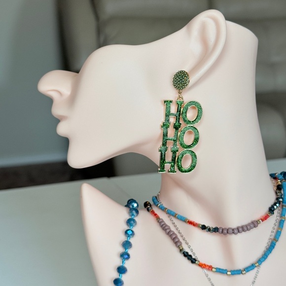 Zara Jewelry - Green 'HO HO HO' Glitter Drop Earrings